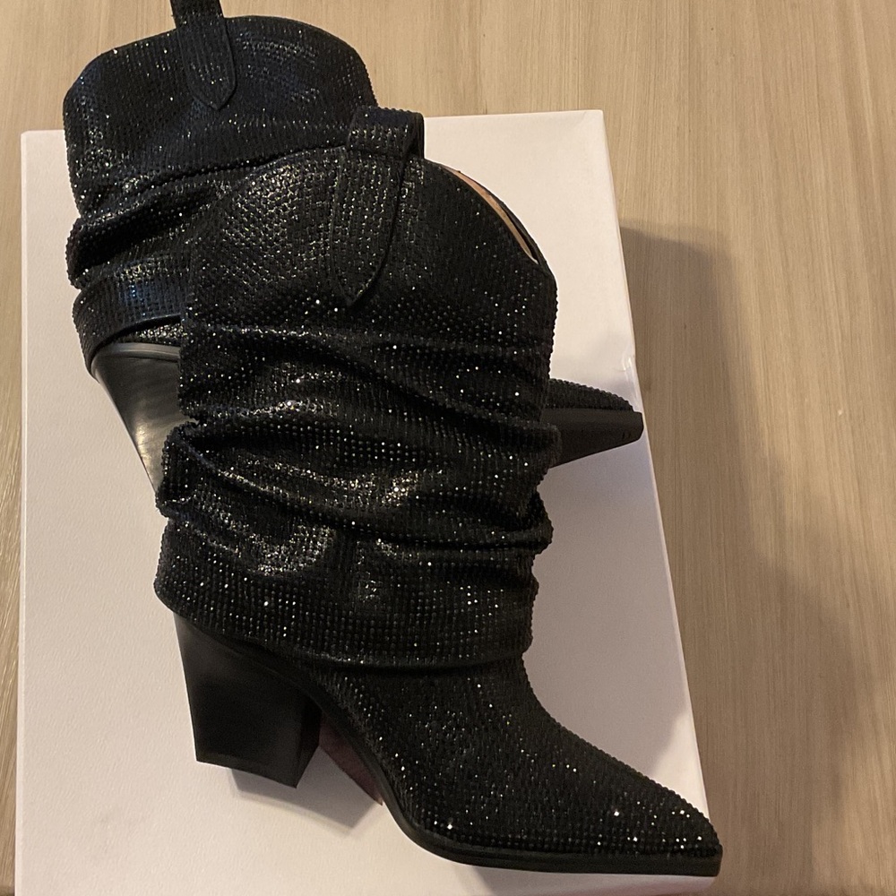 Jessica Simpson Black Glitter Heeled Boots - Picture 4 of 6